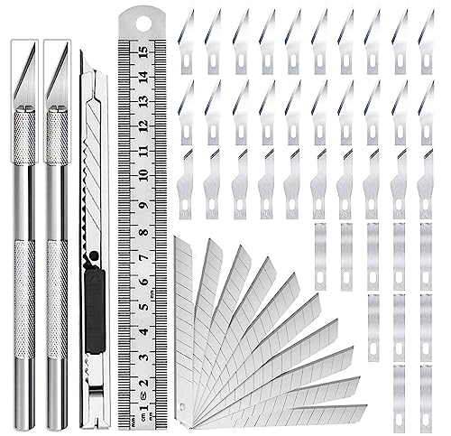 Precision Carving Craft Hobby Knife Kit Exacto Knife 40 Spare Knife Blades with 10 PCS Art Blades, for DIY Art Work Cutting, Scrapbooking, Stencil