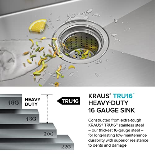 Kraus KHU100-32 32-inch 16 Gauge Undermount Single Bowl Stainless Steel Kitchen Sink