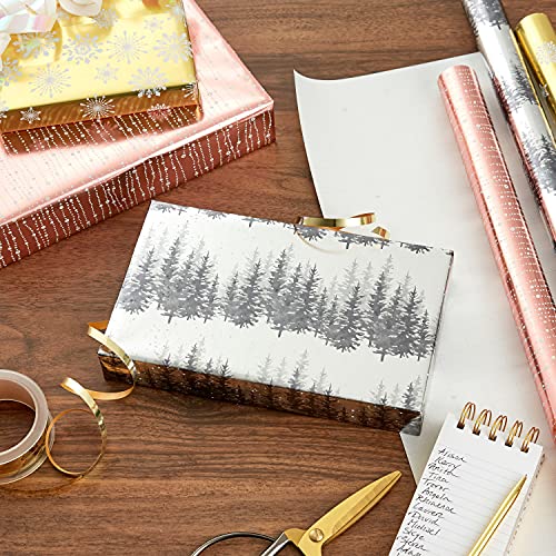 Hallmark Foil Christmas Wrapping Paper with Cut Lines on Reverse (3 Rolls: 60 Sq. Ft. Ttl) Rose Gold, Silver Trees, Gold Snowflakes for Holidays, Hanukkah, Winter Solstice, Weddings, Graduations
