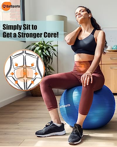GalSports Yoga Ball Exercise Ball for Working Out, Anti-Burst and Slip Resistant Stability Ball, Swiss Ball for Physical Therapy, Balance Ball Chair, Home Gym Fitness Blue