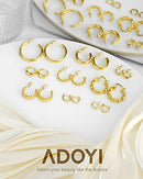 adoyi 9 Pairs Gold Hoop Earrings Set for Women Gold Twisted Huggie Hoops Earrings 14K Plated for Girls Gift Lightweight, Copper, No Gemstone