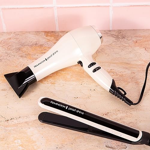 Remington Pearl Shine Hair Dryer, AC2405AU, Salon Professional Styling, 2000W (AU Plug) Turbo Power Fan for Fast Drying, Tourmaline Ceramic Technology Prevents Frizz, White