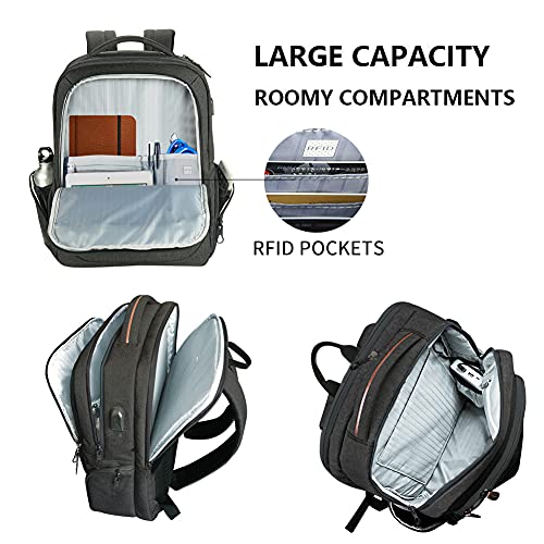 KROSER Laptop Backpack 17.3 Inch Computer Backpack Daypack Water-Repellent Laptop Bag with USB Charging Port for Business/School/Travel/Women/Men-Charcoal Black