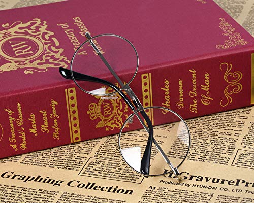 PLAY BLING Metal Frame Round Glasses Set of 3 Clear Lens Large 2 Inches Lightweight Circle Eyeglasses for Women Men Christmas Santa Claus Photo Props