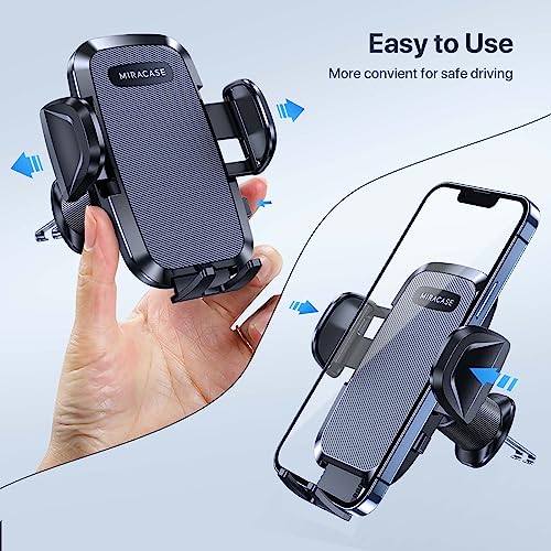 【2023 New Generation】Miracase Car Phone Holder, Air Vent Car Phone Mount 【Upgraded Double Metal Hook】360 Degree Adjustable Compatible with iPhone/Samsung/Nokia and All 4.0"-7.0" Smartphones