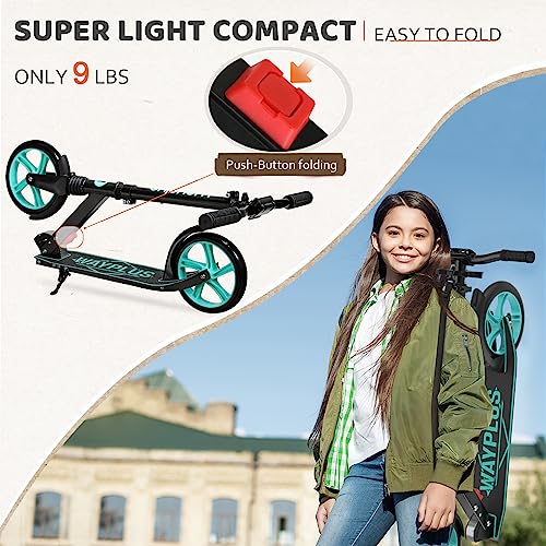 WAYPLUS Kick Scooter for Ages 6+,Kid, Teens & Adults. Max Load 240 LBS. Foldable, Lightweight, 8IN Big Wheels Kids, Teen and Adults, 4 Adjustable Levels. Bearing ABEC9