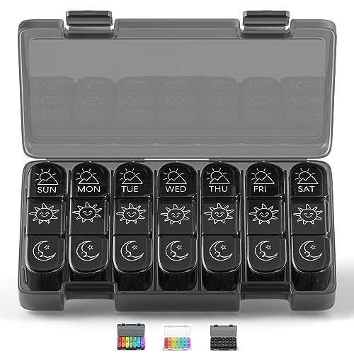 Three times a day portable pill box, seven days 21 compartments detachable dustproof pill box for pills/capsules/vitamins/fish oil, etc