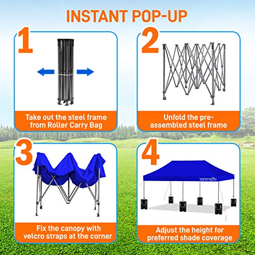 SereneLife Pop Up Canopy Tent 10x20 - Commercial Instant Shelter Foldable/Collapsible Sun Shade Canopy Pop Up Tent w/Waterproof Tent Top, Portable Carry Bag & Sand Bag SLGZ20BU (Navy Blue)