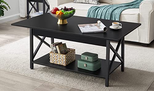 GreenForest Coffee Table Industrial Metal Legs with Storage Shelf for Living Room 43.3" x 23.6", Easy Assembly, Black