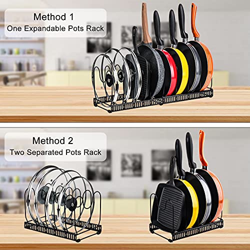 Toplife Expandable Pans Organizer Rack, 10 Adjustable Compartments, Cookware Holder for Pantry or Cabinet, Black