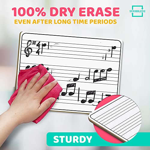 10 Pack Dry Erase Staff Music Lap White Boards 9"X12" l Write Musical Notes and More (Double Sided Mini Whiteboards) Erasers Included