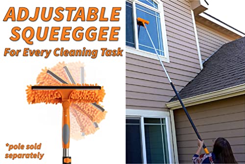 Window Squeegee and Microfiber Scrubber 2-in-1 Combo // Multi-Angle Window Cleaning Tool // Window Washing Equipment for Solar Panel and RV Windshield // Threaded Window Cleaner (pole sold separately)