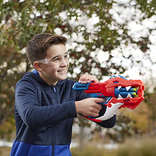 Nerf DinoSquad Raptor-Slash Dart Blaster, 6-Dart Rotating Drum, Slam Fire Action, 6 Official Nerf Elite Darts, Velociraptor Dinosaur Design
