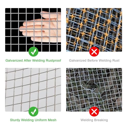 Hardware Cloth 1/2 Inch - Galvanized Chicken Wire Mesh Fencing 19 Gauge Square Hardwire Cloth for Chicken Pen/Coop Fences Raised Garden Bed Small Rodents（16inx10ft）