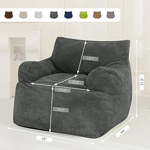 MAXYOYO Giant Bean Bag Chair, Stuffed Bean Bag Couch with Filler Large Living Room Bean Bag Chair for Adults, Big Lazy Sofa Accent Chair with Pocket Floor Chair for Gaming, Reading, Dark Grey