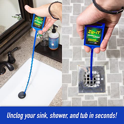 Zip-It Hair Clog Removal 25-inch Overall Length Drain Snake Cleaner (3-Pack) – Red White & Blue Edition – Unclog Your Sink, Shower, & Tub In Seconds – Non-toxic, Made in the USA