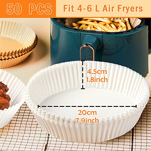 50Pcs Air Fryer Disposable Paper Liners,Round Non-Stick Disposable Liners Baking Paper for Air Fryer Oil-Proof, Water-Proof, Food Grade Parchment for Baking Roasting Microwave(7.9Inch,White)