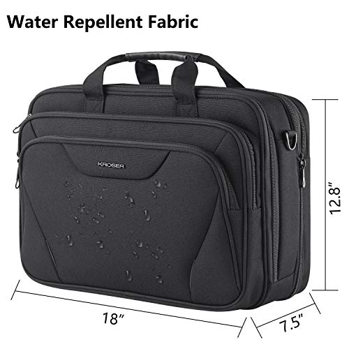 KROSER 18" Laptop Bag Premium Laptop Briefcase Fits Up to 17.3 Inch Laptop Expandable Water-Repellent Shoulder Messenger Bag Computer Bag for Travel/Business/School/Men/Women-Black