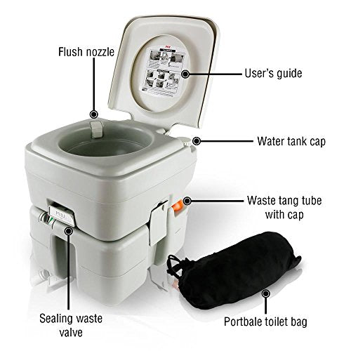 SereneLife Portable Toilet with Carry Bag – Indoor Outdoor Toilet with CHH Piston Pump & Level Indicator – 5.3 Gallon Large Waste Tank – 100-120 Flushes for RV, Camping, Hiking & Boating