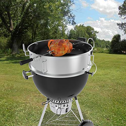 onlyfire Stainless Steel Pizza Ring Kit with Rotisserie,pizza stone&shovel,Multifunctional BBQ Kit,for Roasting Chicken&Cooking Pizza,fits Most 57CM Charcoal Kettle Grills