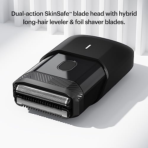 MANSCAPED™ The Handyman™ Compact Face Shaver – Portable Men’s Travel Facial Hair Groomer, USB-C Rechargeable Electric Razor, Waterproof, Cordless, Dual-Action SkinSafe™ Long-Hair Leveler & Foil Blades