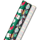 Hallmark Christmas Wrapping Paper for Kids with Cut Lines on Reverse (3 Rolls: 120 Sq. Ft. Ttl.) Multicultural Santa Claus"Merry Christmas" in Red, Green and Yellow Tri-Pack Red, Green, Yellow, Black, White 0005JXW1207