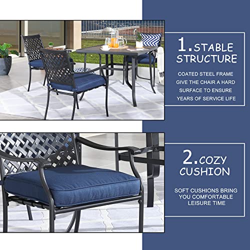 LOKATSE HOME 8 Piece Outdoor Patio Dining Chair Set Metal Furniture with Arms and Seat Cushions, Blue