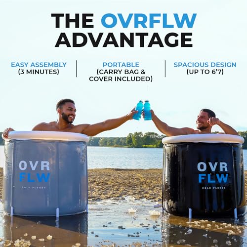 OVRFLW's Cold Plunge Tub: Portable & Insulated Ice Bath for Athletes – Ultimate Outdoor/Indoor Ice Bath + Drain & Cover - Specialized for Physical Therapy, Muscle Recovery (Gray)