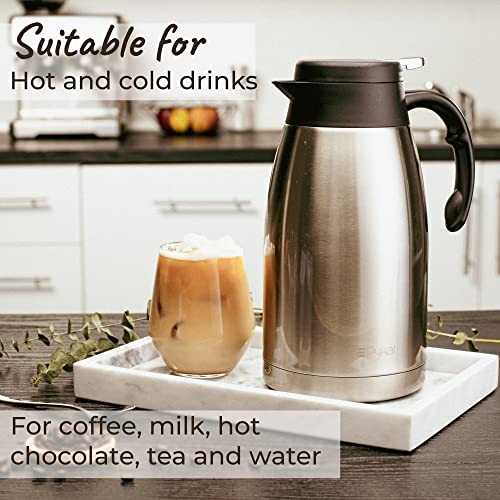 (ONE DAY SALE) Thermal Coffee Carafe Stainless Steel Jug - Heavy Duty 24hr Lab Tested Heat Retention 2 Liter 68oz Insulated Coffee Thermos Water & Beverage Dispenser Premium Grade Thermal Pot by Pykal