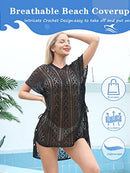 Black Swimsuit Cover Up for Women Bathing Suit Beach Cover Ups Mesh Crochet Dress Swimwear Bikini Coverups Pool Ladies Womens Coverups Plus Size Summer Gifts for Girl Friend (Black Cutout)