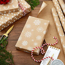 Hallmark Recyclable Kraft Wrapping Paper with Cut Lines (3 Rolls: 90 Sq. Ft. Ttl.) Minimalist Christmas, White Trees, Deer Antlers, Snowflakes on Brown Kraft for Holidays, Weddings, Winter Solstice, 30 Sq Ft (0005JXW1210)