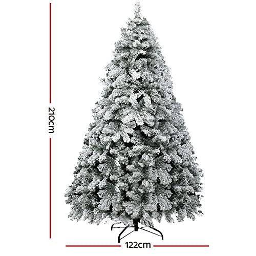 Jingle Jollys Christmas Tree 2.1m Snowy Xmas Trees, Decorations Holiday Party Gift Home Garden Store Decor, 7ft 859 Tips Flocked Snow Foliage Easy Assembly Indoor Outdoor