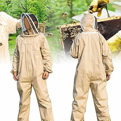 Full Beekeeping Suit Bee Suit Heavy Duty with Leather Ventilated Keeping Gloves (XXL with Gloves)