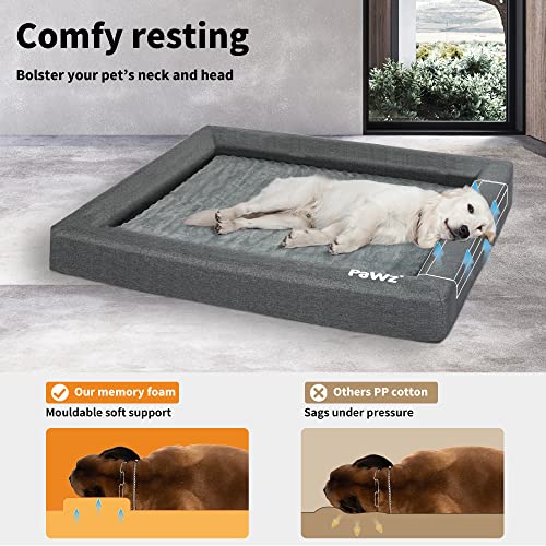 PaWz Memory Foam Pet Bed – Dog, Cat, Cushion, Sofa, Mattress, Bolster, Washable, Removeable, Grey