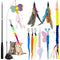 Simpeak [12 pcs] Teaser Cat Toys, Interactive Cat Feather Toys Set 1x Retractable Cat Wand+ 1x Cat Stick with Sucker Self-Entertainment and 10 Replacement Feather Teaser with Bell for Kitten Cat