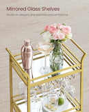 VASAGLE Bar Cart Gold, Home Bar Serving Cart, Small Bar Cart with 3-Tier Mirrored Shelf, Wine Holders, Glass Holders, Mini Bar Cart for Small Spaces, Gold ULRC091A62