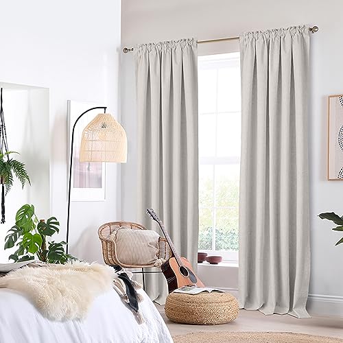 100% Blackout Curtains 96 Inches Long 2 Panels Set, Linen Textured Blackout Curtains No Light, Rod Pocket Black Out Curtains & Drapes for Living Room Bedroom, 50 inches Wide Each Panel, Beige