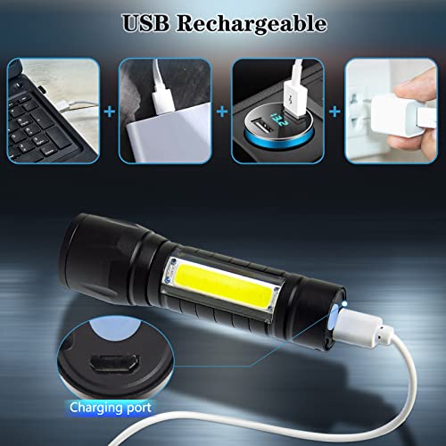 ZCOINS 2 Pack Rechargeable Small Torch, 500LM Zoomable Mini LED Flashlight with COB Side Light, Pocket Mini Torch for Emergency Camping Hiking Dog Walking