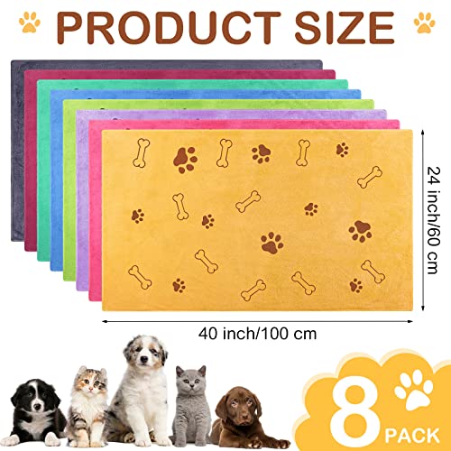 Chumia 8 Pcs Bulk Dog Towels for Drying Dogs Cats Pet Towels Puppy Microfiber Quick Drying Dog Paw Bath Towel Pet Bathing Supplies Absorbent for Medium Dogs Pets Shower (Colorful, 40 x 24 Inch)