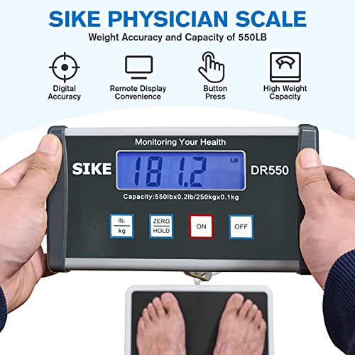 SIKE Professional Digital Floor Medical Scale, Portable - Easy to Read Digital Display - Heavy Duty - Home, Hospital & Physician Use - Pound & Kilogram Settings - 12" x 12.5" Platform - 550 lb Limit