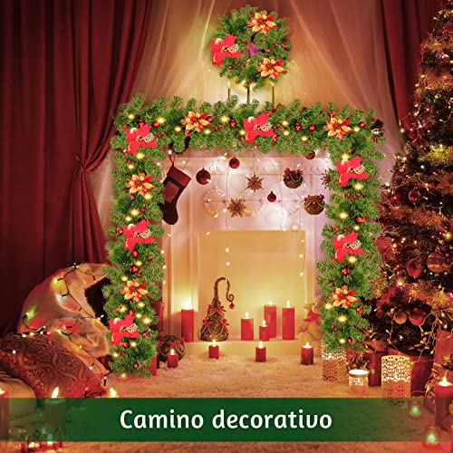 Christmas Garland, LED Christmas Tree Garland, Christmas Garland, 2.7m 200 Branches, Christmas Decoration Garland for Fireplace with Garden Stairs