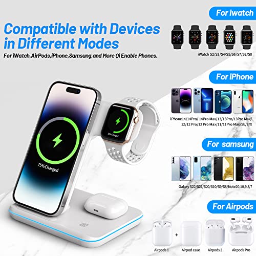 HEYMIX Wireless Charger, 3 in 1 Wireless Charging Station, 15W Fast Wireless Phone Charging Dock Compatible with Apple Watch,AirPods, iWatch 8/7/SE/6/5,iPhone 14/13/12/11,Samsung (with QC3.0 Adapter)