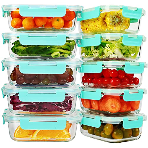 10 Pack Glass Meal Prep Containers Microwave Safe Meal Prep Bowls Food Storage Containers Glass Food Prep Containers with Lids Lunch Containers for Adults Meal Prep Lunch Box Bento Boxes for Adults