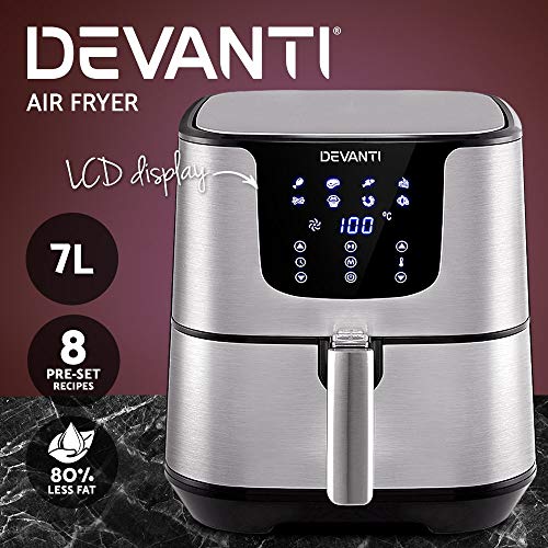 Devanti 7L Air Fryer LCD Healthy Cooker Oil Free Kitchen Oven Airfryer Silver