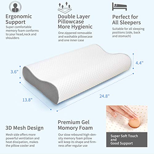 Clowii Contour Memory Foam Pillow, Neck Pillows for Sleeping, Cervical Pillow for for Neck Pain, Orthopedic Contour Pillow Support for Back, Stomach, Side Sleepers (Contour Pillow)