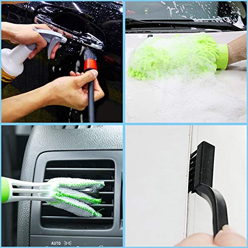 5 Pcs Detailing Brush Set with Wire Brush, Car Wash Mitts, AIFUDA Car Cleaning Brush Kit for Auto Detailing Cleaning Car Motorcycle Interior, Exterior,Leather, Air Vents