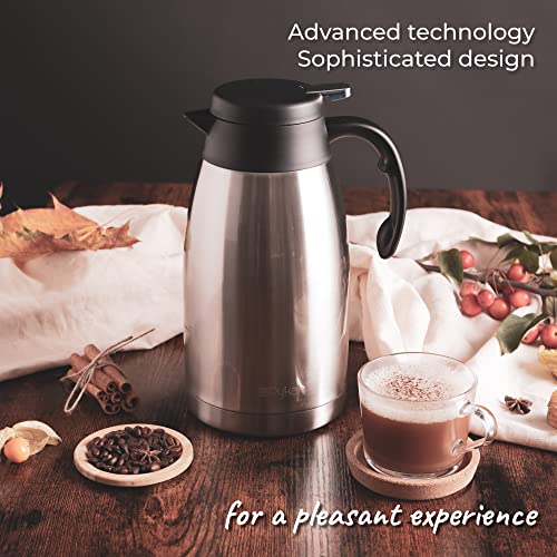 (ONE DAY SALE) Thermal Coffee Carafe Stainless Steel Jug - Heavy Duty 24hr Lab Tested Heat Retention 2 Liter 68oz Insulated Coffee Thermos Water & Beverage Dispenser Premium Grade Thermal Pot by Pykal