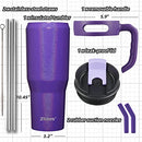 Zibtes 40oz Insulated Tumbler With Lid and Straws, Stainless Steel Double Vacuum Coffee Tumbler With Handle, Keeps Drinks Cold up to 34 Hours or Hot for 12 Hours(Glitter Purple 1 pack)
