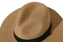Lanzom Women Wide Brim Straw Panama Roll up Hat Fedora Beach Sun Hat UPF50+ - - One Size