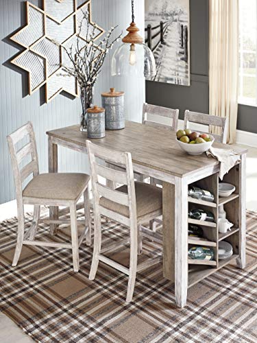 Signature Design by Ashley Skempton Farmhouse 36" Counter Height Dining Table with Storage & Wine Rack, Whitewash